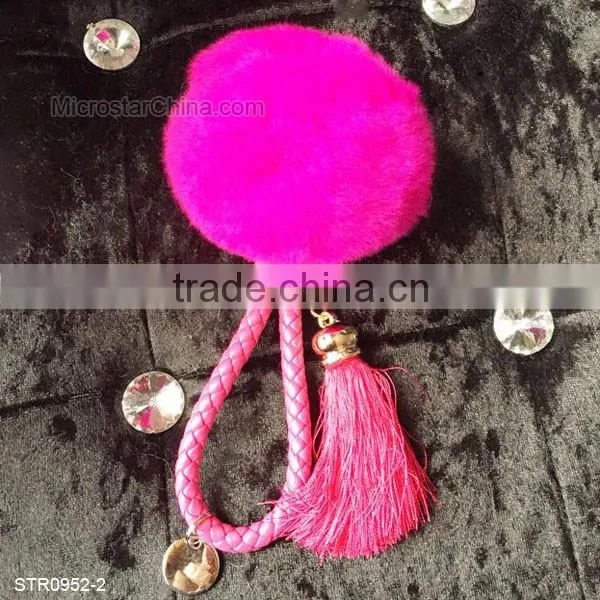8cm Real Rex Rabbit Fur Ball PomPom Tassel Keychain Decorative Handbag Rings