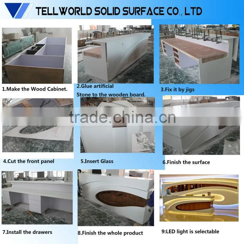 Fancy Style Office Furniture Artificial Marble Reception Counter Design