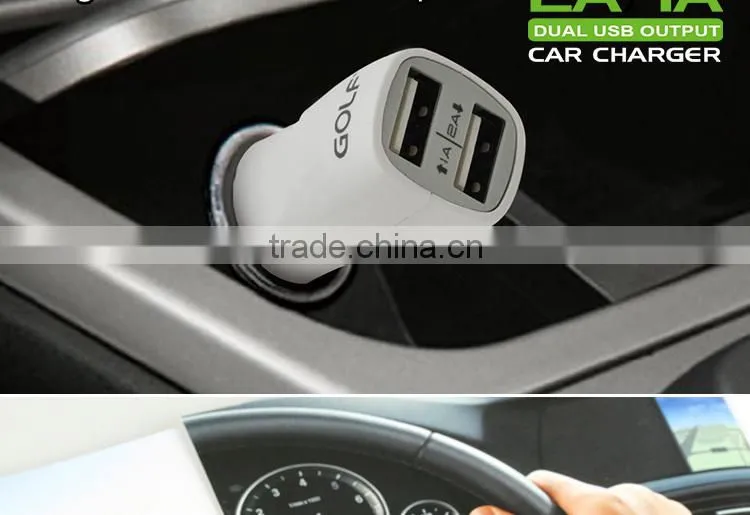 Hot sellling 5v 2a dual usb output universal mini car charger for ipad and mobile phone