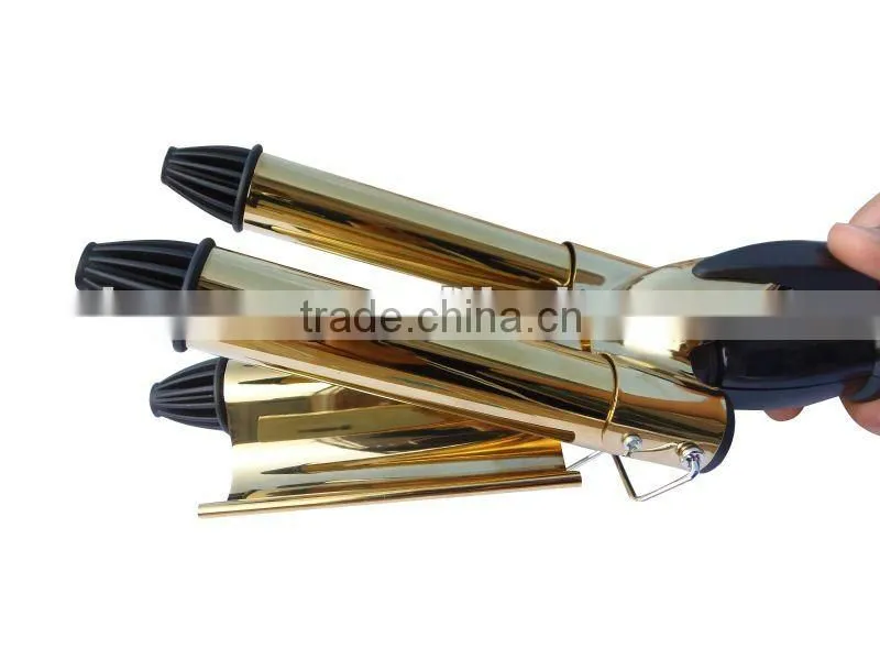 Top quality professional golden LCD triple barrel wave iron