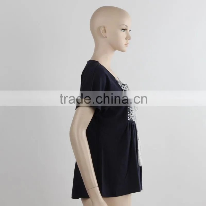 F5S10380 Ladies Black Short Sleeve Fashion Plain T- Shirt