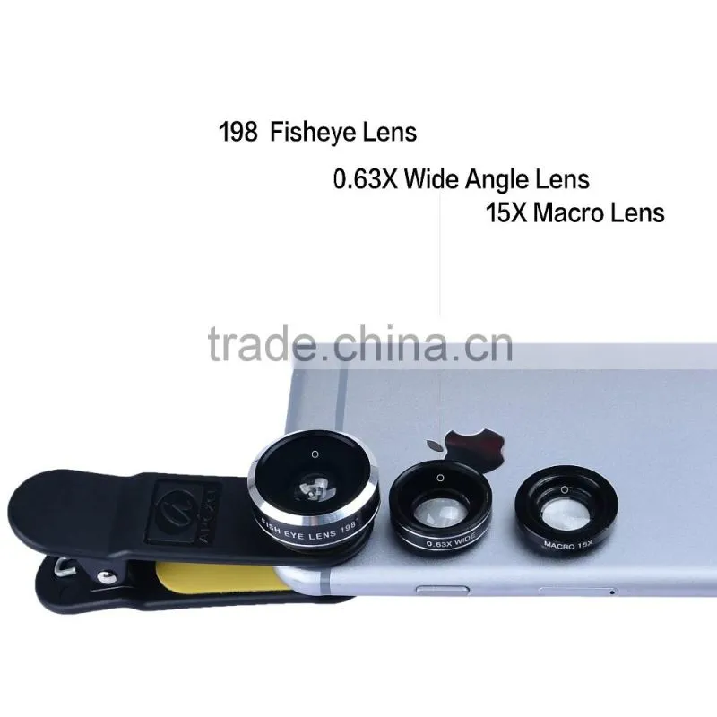 Hot!!Universal 3 in 1 Clip Lens Wide Angle+Fisheye+Macro Set Camera Lens for Smartphone
