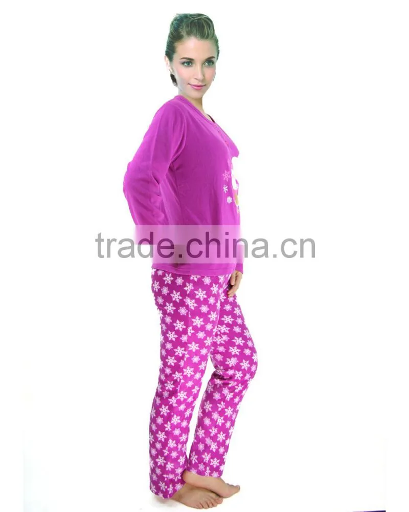 Kevince women polar fleece pyjamas set love snow 1000pcs up OEM factory directly