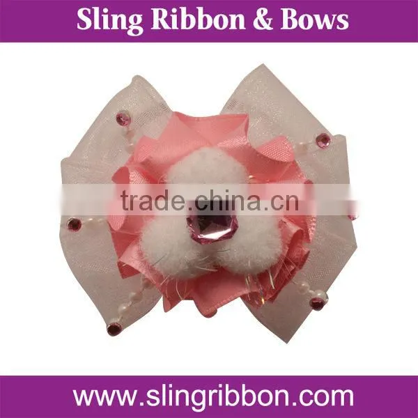 Fancy Organza Rhinestone Ribbon Ponytail Bow