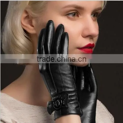 Custom Black Genuine Leather Gloves Girls Genuine Leather Gloves