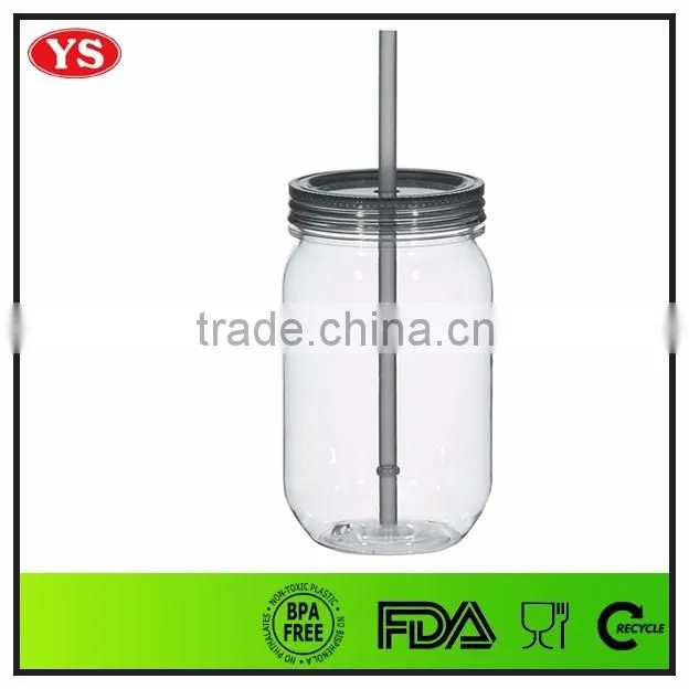 18oz bpa free clear plastic jar with straw