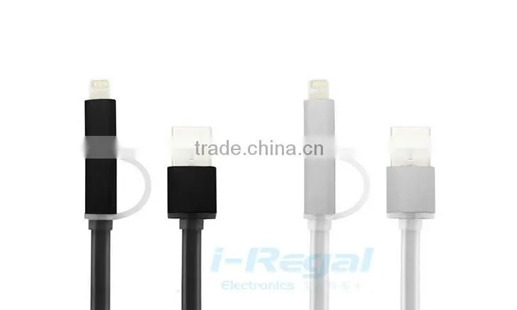Colorful Aluminium 2 in 1 micro usb data cable for samsung and Android phones, led usb cable