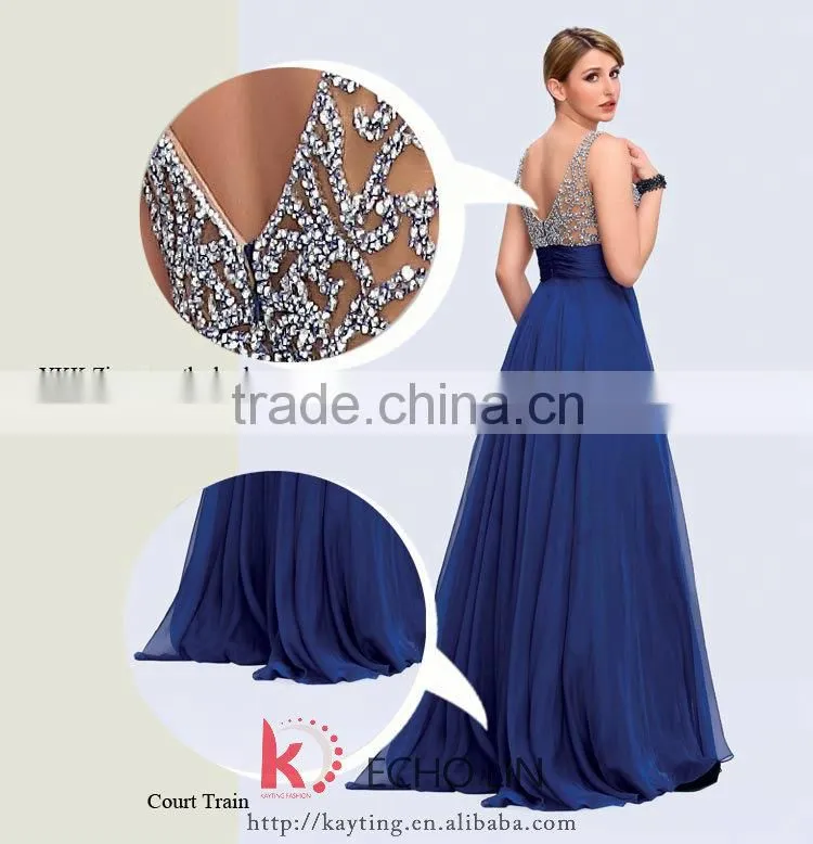 2014 Latest design sexy shoulder v- neck prom dress