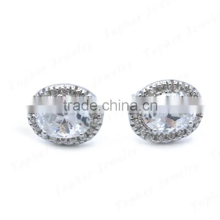 Cheap rhodium plating zircon inlay 925 silver stud earring