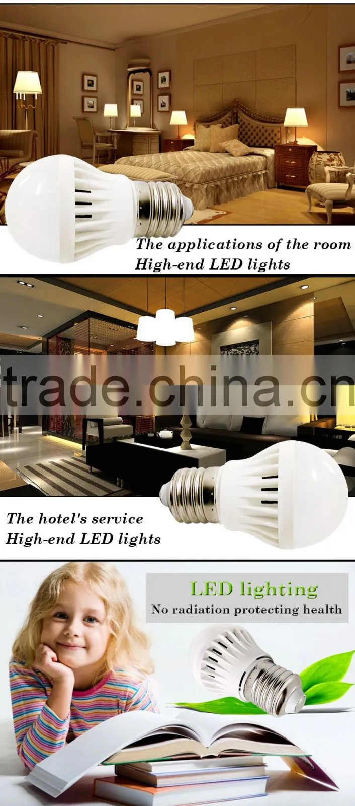 Factory price full plastic E27 LED bulb 3w 5w for house