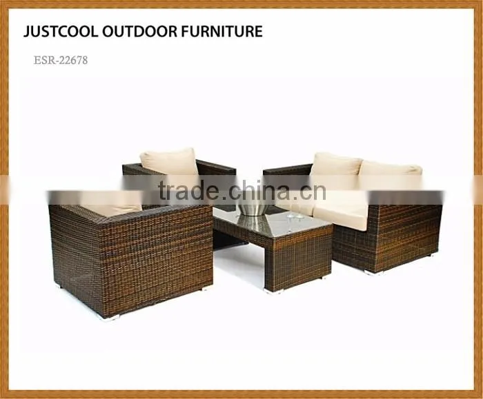 Garden dining sofa set with umbrella and ottman for hotel resort restaurant bali rattan outdoor furniture