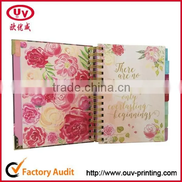Spiral agenda 2017 daily planner with colorful custom printing