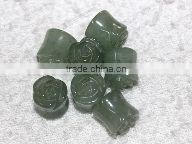 Green aventurine ear piercing jewelry,stone carved flower ear plugs