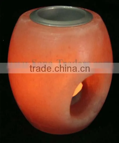 Natural Himalayan Crystal Rock Salt Designed Aroma Tea Light, with Metal Cup