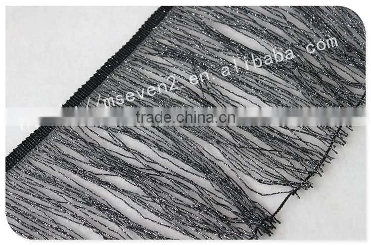 Hot selling 19cm width black polyester fashion trim finges