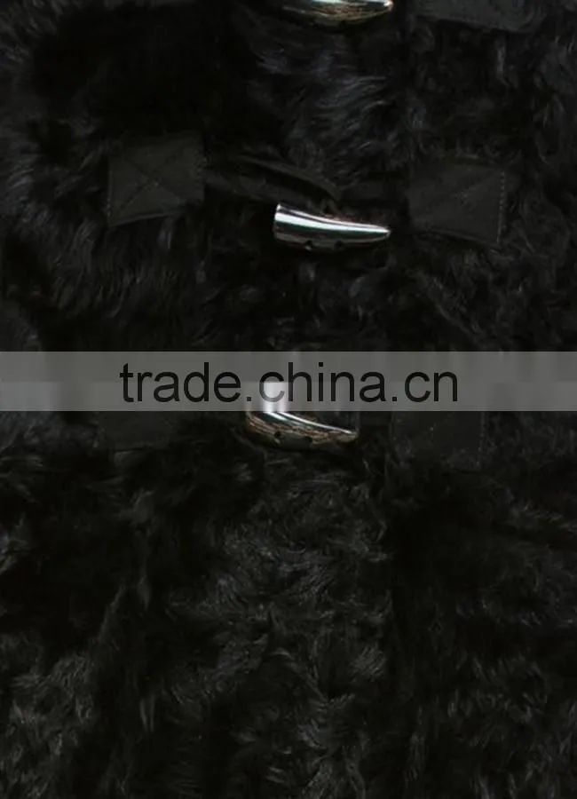 Customized ladies' long Chinese full lambskin hooded coat with horn toggles button