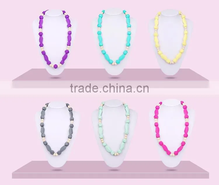 Kean latest design silicone beaded teething necklace for baby chewing