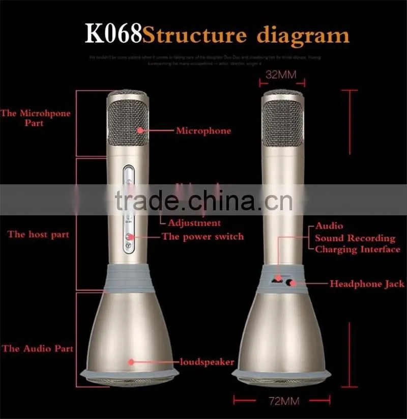 High quality mini portable wireless bluetooth microphone karaoke microphone K068 KTV Portable Karaoke Mini Microphone