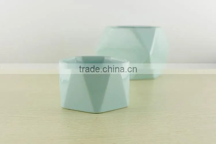 Factory wholesale custom design prismatic holder ceramic candle jar