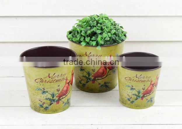 2016 s/3 paper decal metal round bird decor gardenl flower pot,bali garden pot