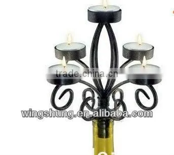 Romantic novelty design fashion black metal wine bottle candelabra/best seller wedding candlestick/ economic candle holder