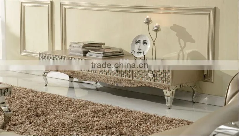 Modern glass console TV Stand with wooden strorage cabinet E6665