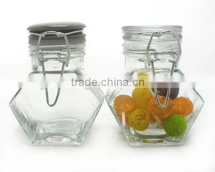 mini kitchen clear /transparent octagon shape glass spice jar with clamp lid