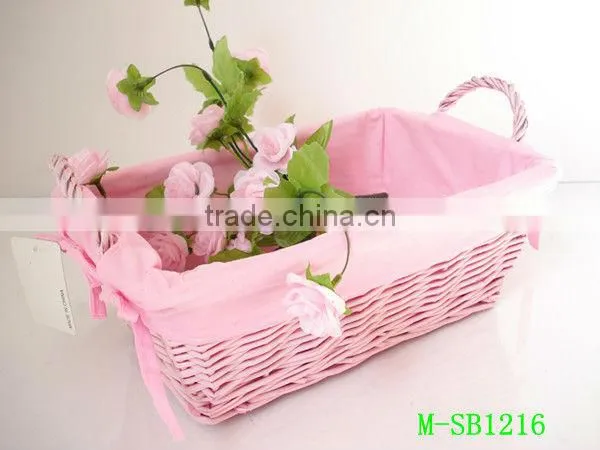Oval wicker storage basket with coloful liner & Easter egg basket
