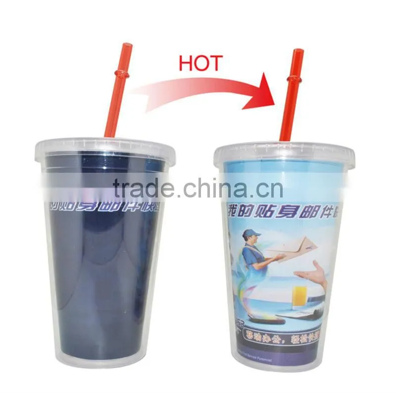 Transparent Plastic Mug with lid and straw