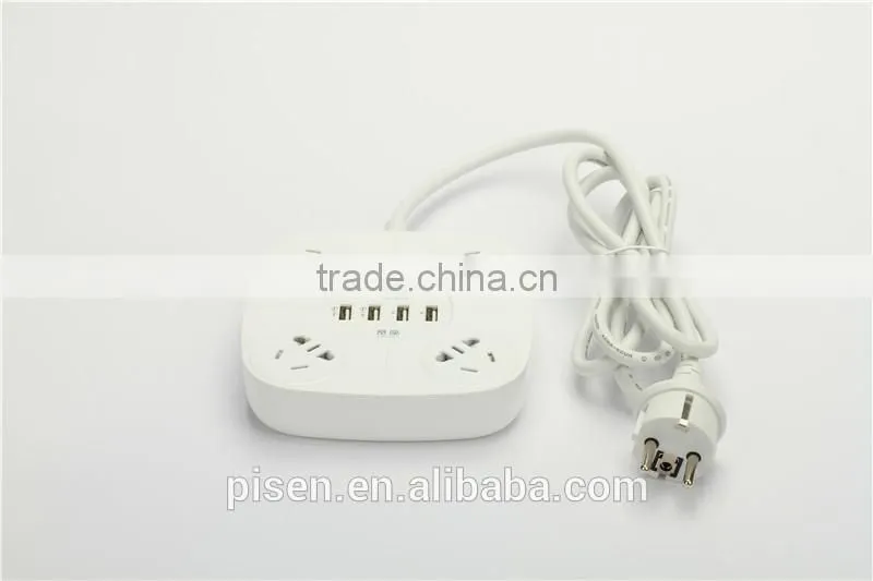 Pisen 1.8m 6ft Cable 4 Outles Power Strip With 1A 1A 2.4 A 2.4A 4 USB Charger