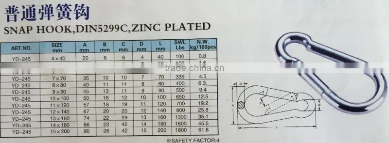 Zinc Plated DIN5299C Snap Hook