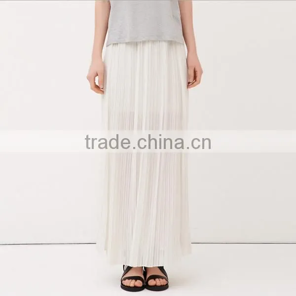 2014 new arrival high waist pleated long chiffion skirt