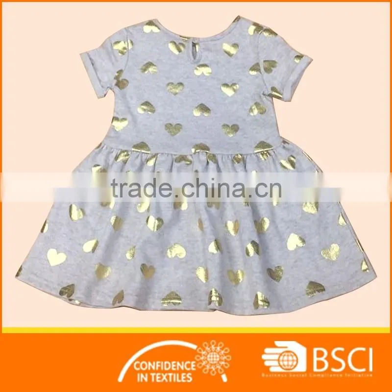 shinning gold foil hearts print baby dress designs