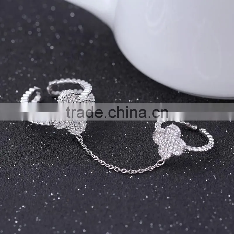 Yiwu factory direct cheap wholesale top quality romantic s925 double chained rings for women