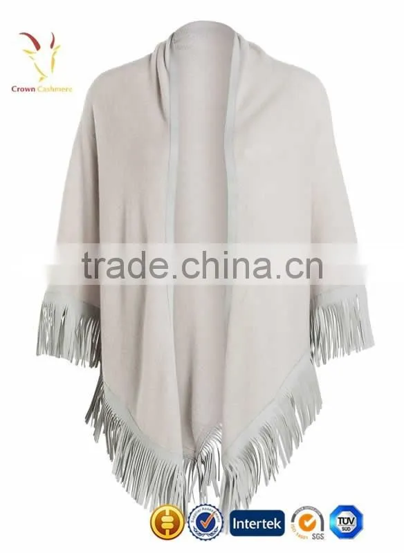 Ladies Cashmere 100% Merino Wool Cashmere Poncho Shawl with Tassel