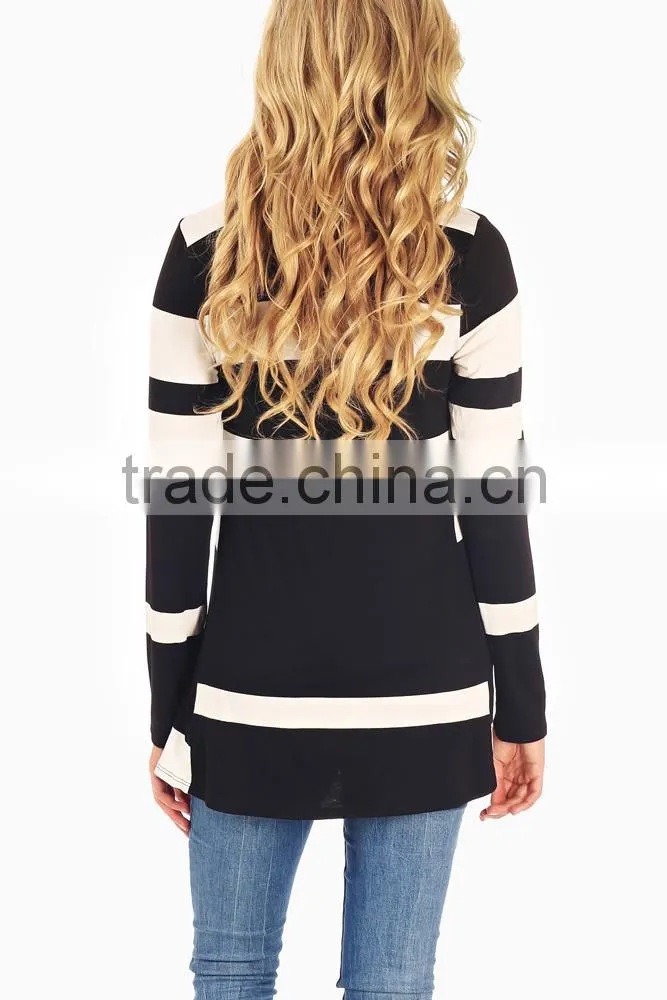 BLACK WHITE STRIPED COLORBLOCK MATERNITY CARDIGAN WHOLESALE MATERNITY CLOTHING