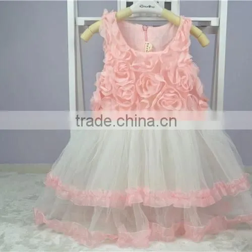 2016 New Girl Dress Rose Three Layers Tutu Princess Dresses Child Clothing Kids Product Free Shipping GD40731-13