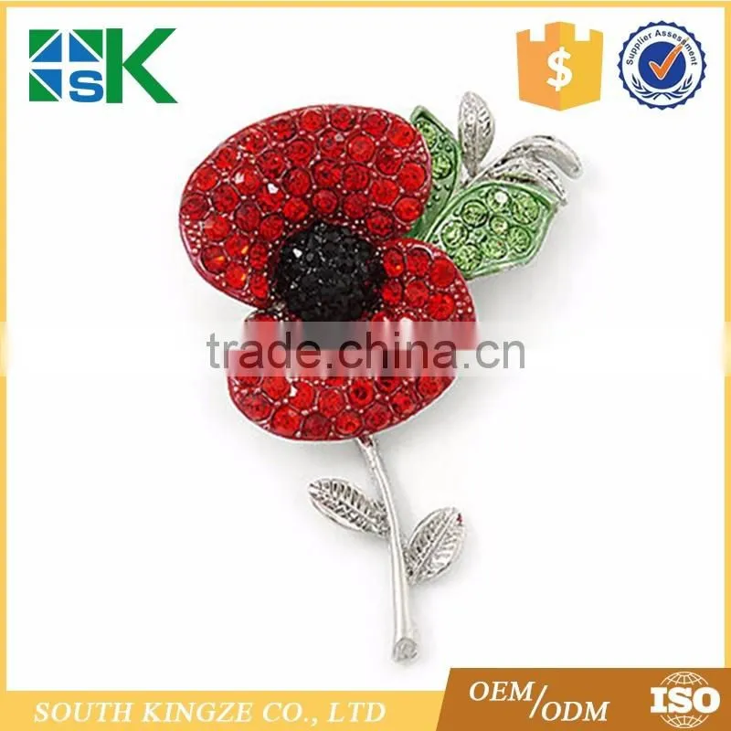 Crystal Poppy Pin Brooch Pack Rhinestone Badge Banquet Gift Remembrance