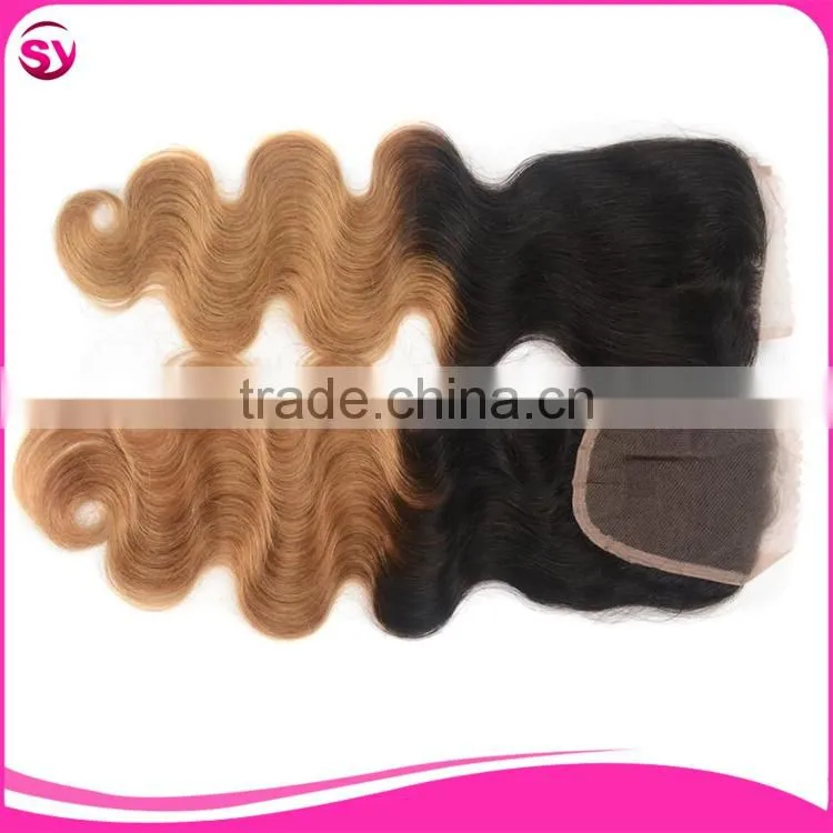 1B/27 Brazilian Ombre Blonde Hair Closure Piece, Free Parting Lace Closure Blonde