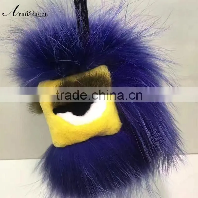 2017 wholesale fashion real raccoon fur monster key chains ,bag accessory in high quality