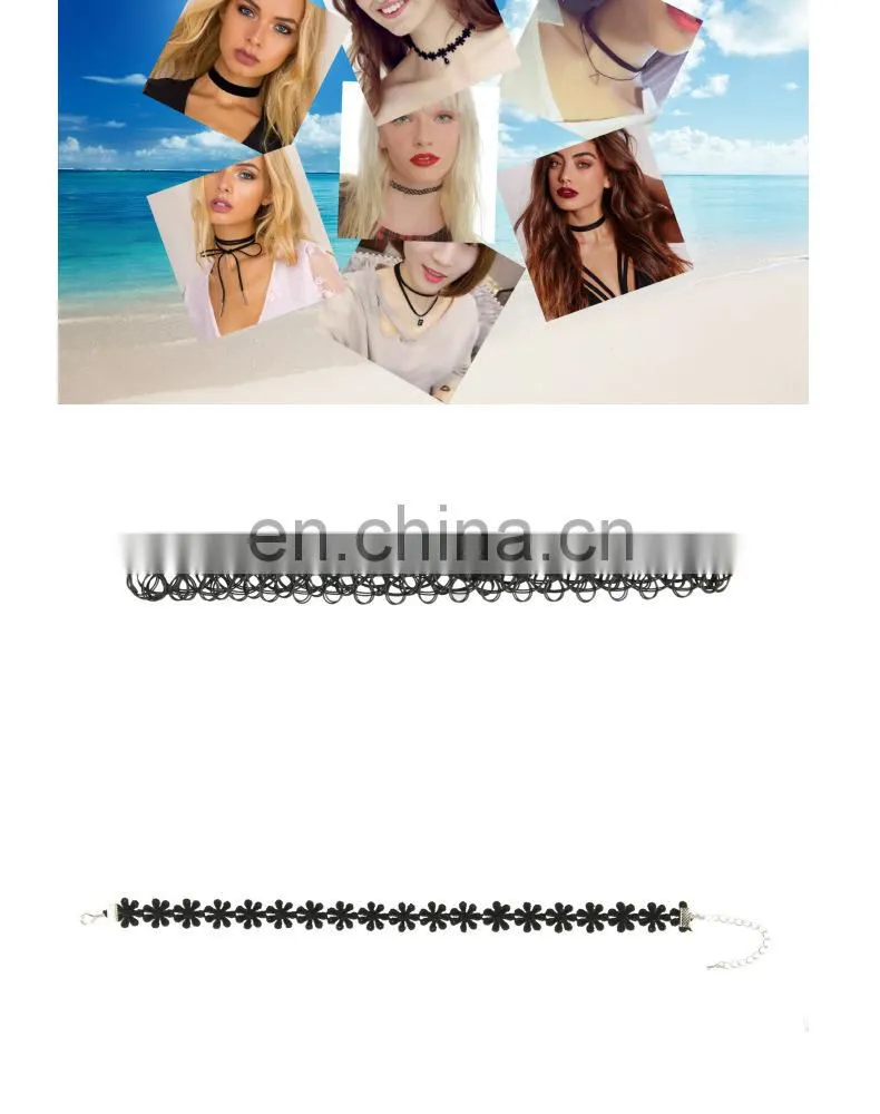 Fashion handmade chocker necklaces black lace choker necklace set