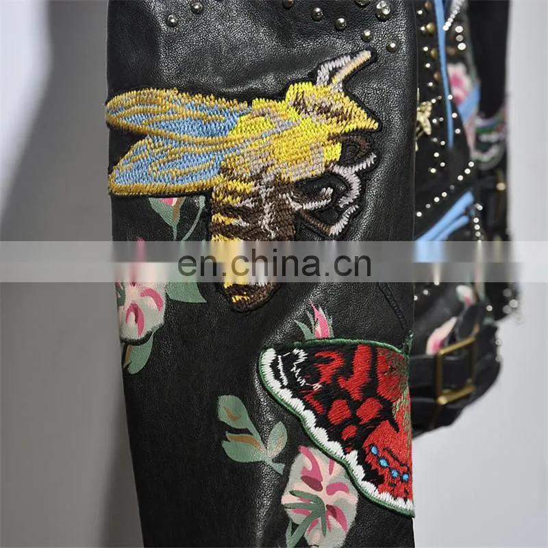 Fashion Printed Real Leather Jacket Cool Girls Leather Jacket Motorcycle