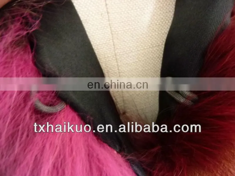 2013 new dyed pink and black color reccoon fur vest with two hook eyes closed, 100% polyester lining