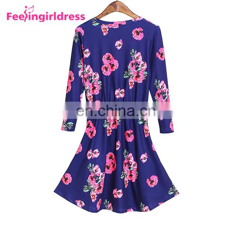 Wholesale Elegant Soft Printing Office Plus Size Long Sleeve Women Long Dress