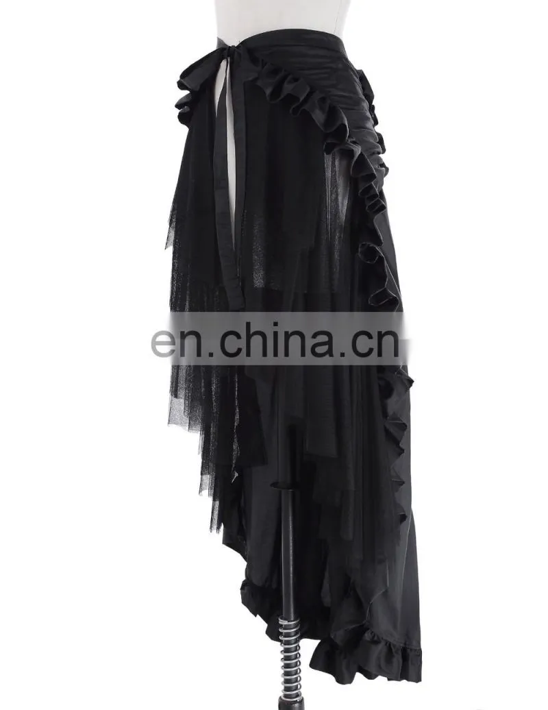 Belle Poque Steampunk Retro Victorian Punk Cincher Lace up Long Ruffle Open Pencil Skirt BP000206-1