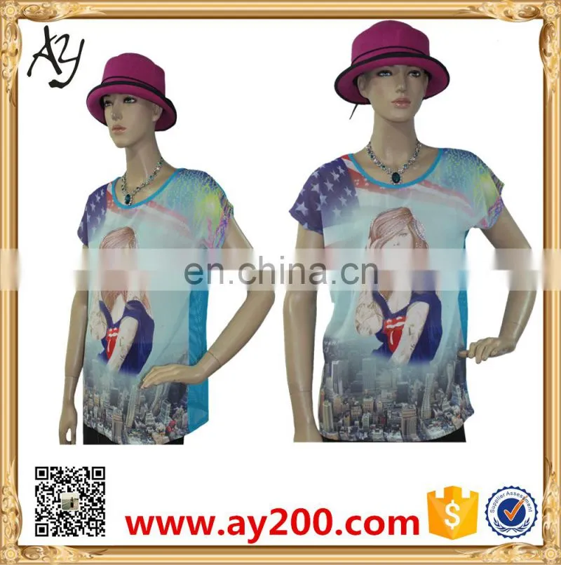 Chiffon t shirt women ladies girls rubber print t shirts digital printing t shirt