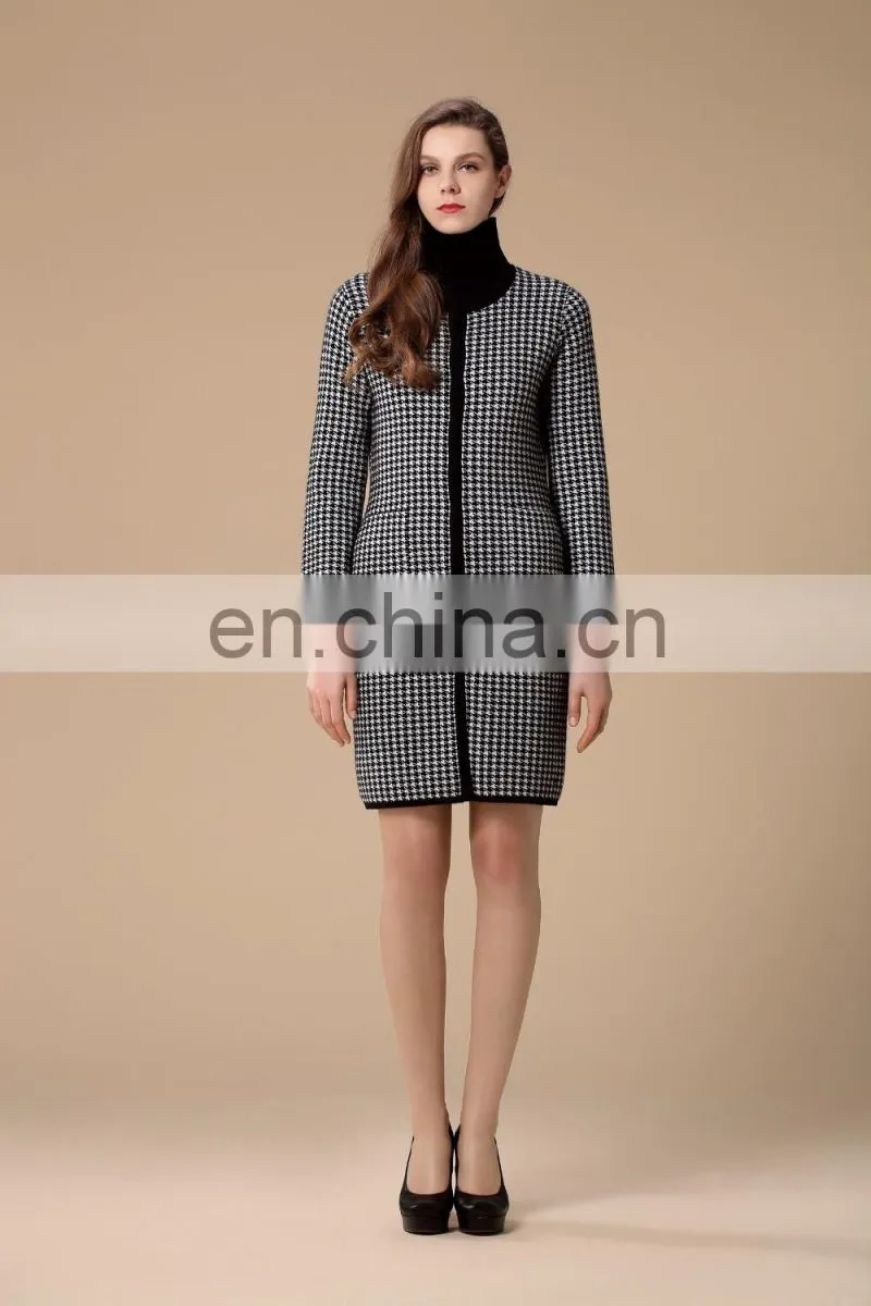 Women's long pure cashmere cardigan with hidden buttons with pockets