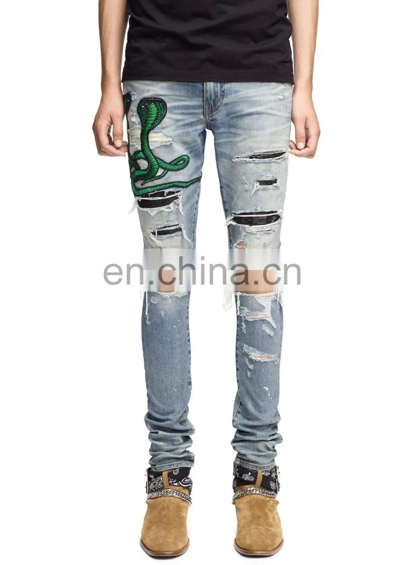 DiZNEW Wholesale Damaged Snake Denim Jeans For Pakistan Mens
