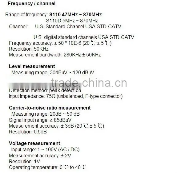 RY-S110 CATV Cable TV Handle Digital Signal Level Meter DB Tester 46~870MHz