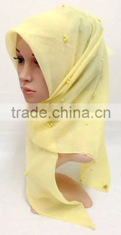 SJ007 New voile pearl 110*110cm muslim square scarf